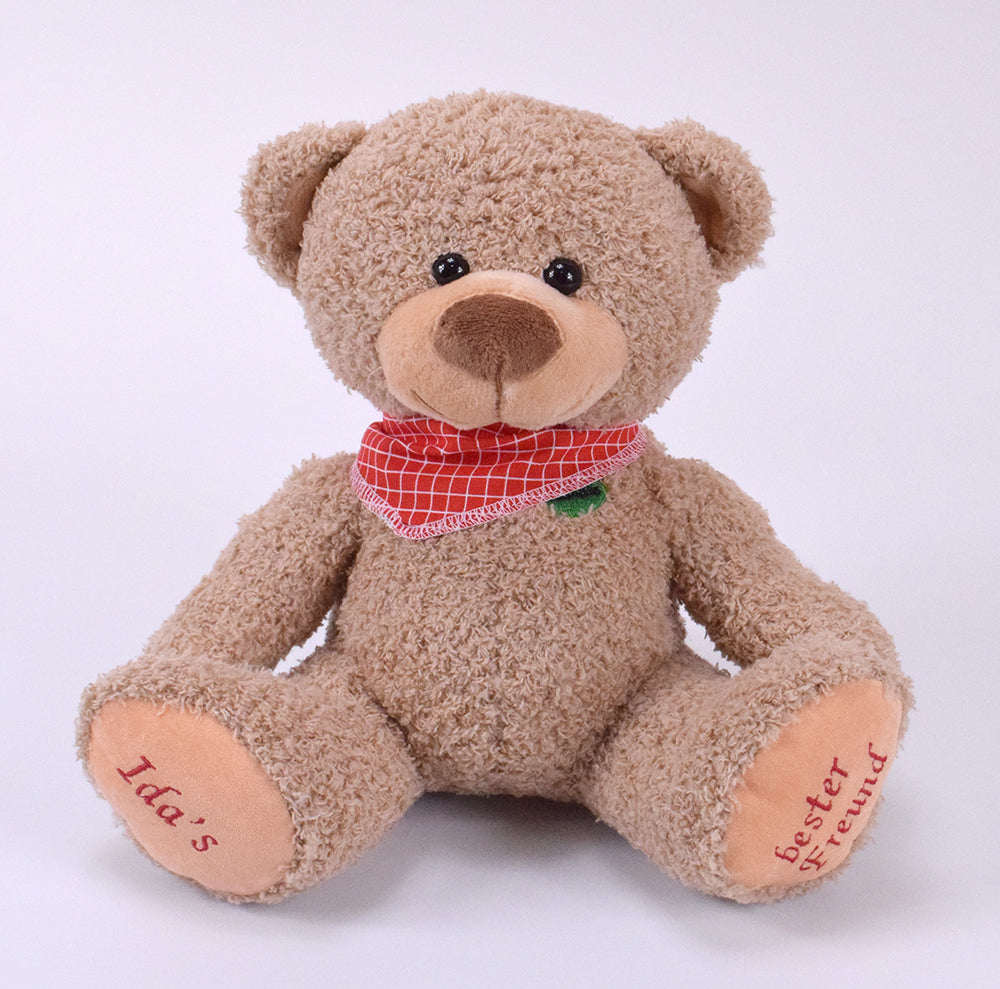 25 cm brauner Knuddelbär mit Bestickung - Braun