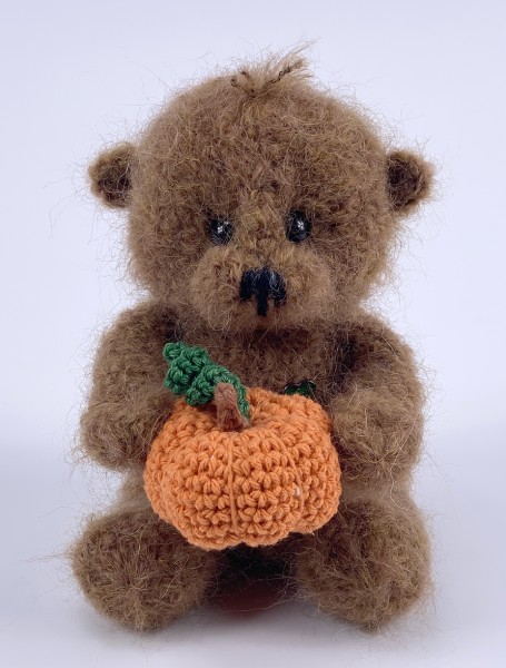 Unikat Häkelteddy "Kürbis-Bärchen" 16cm Alpacawolle